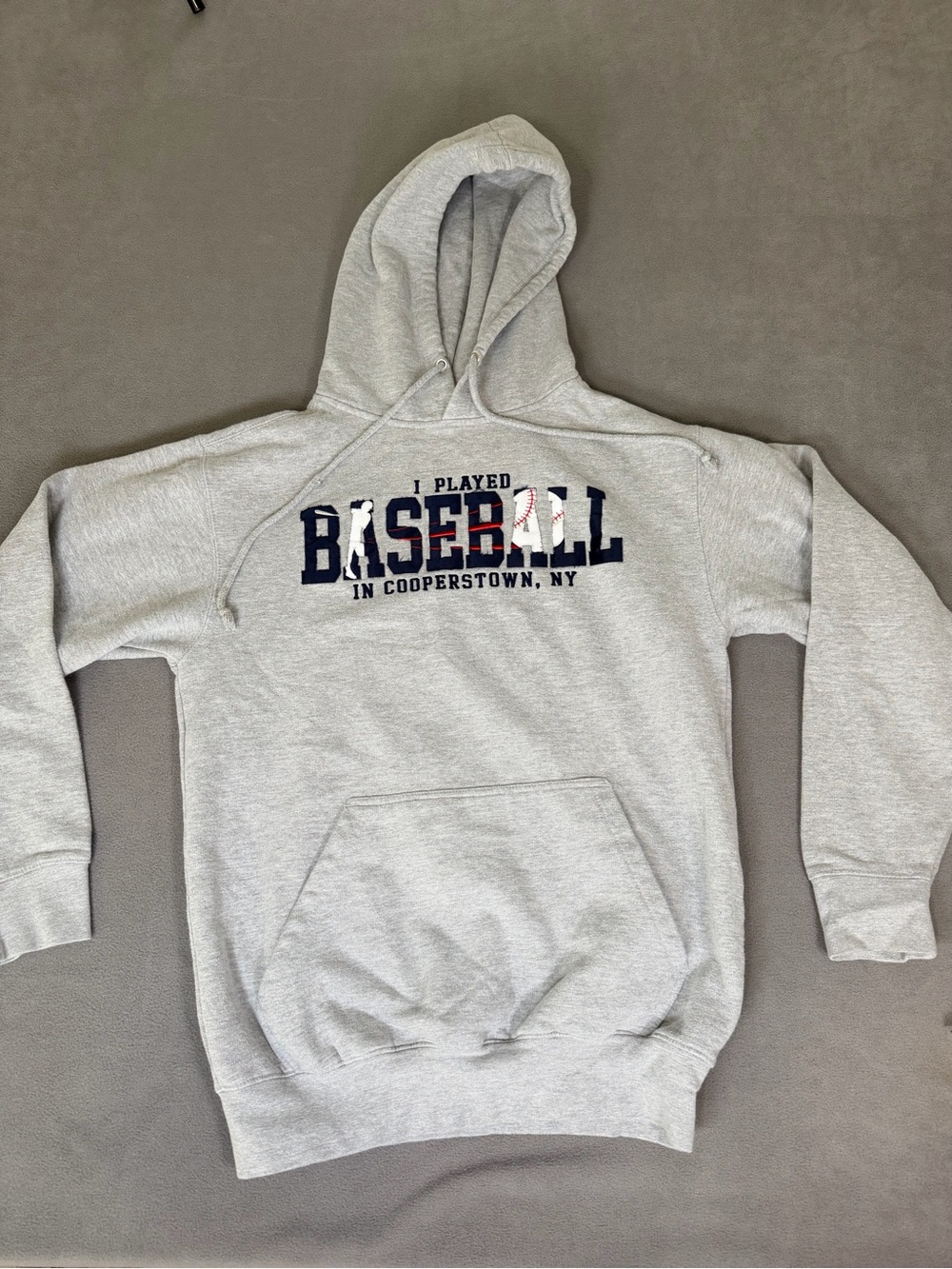 “I Played Baseball in Cooperstown, NY" Hoodie-Embroidered/Applique-Adult Small